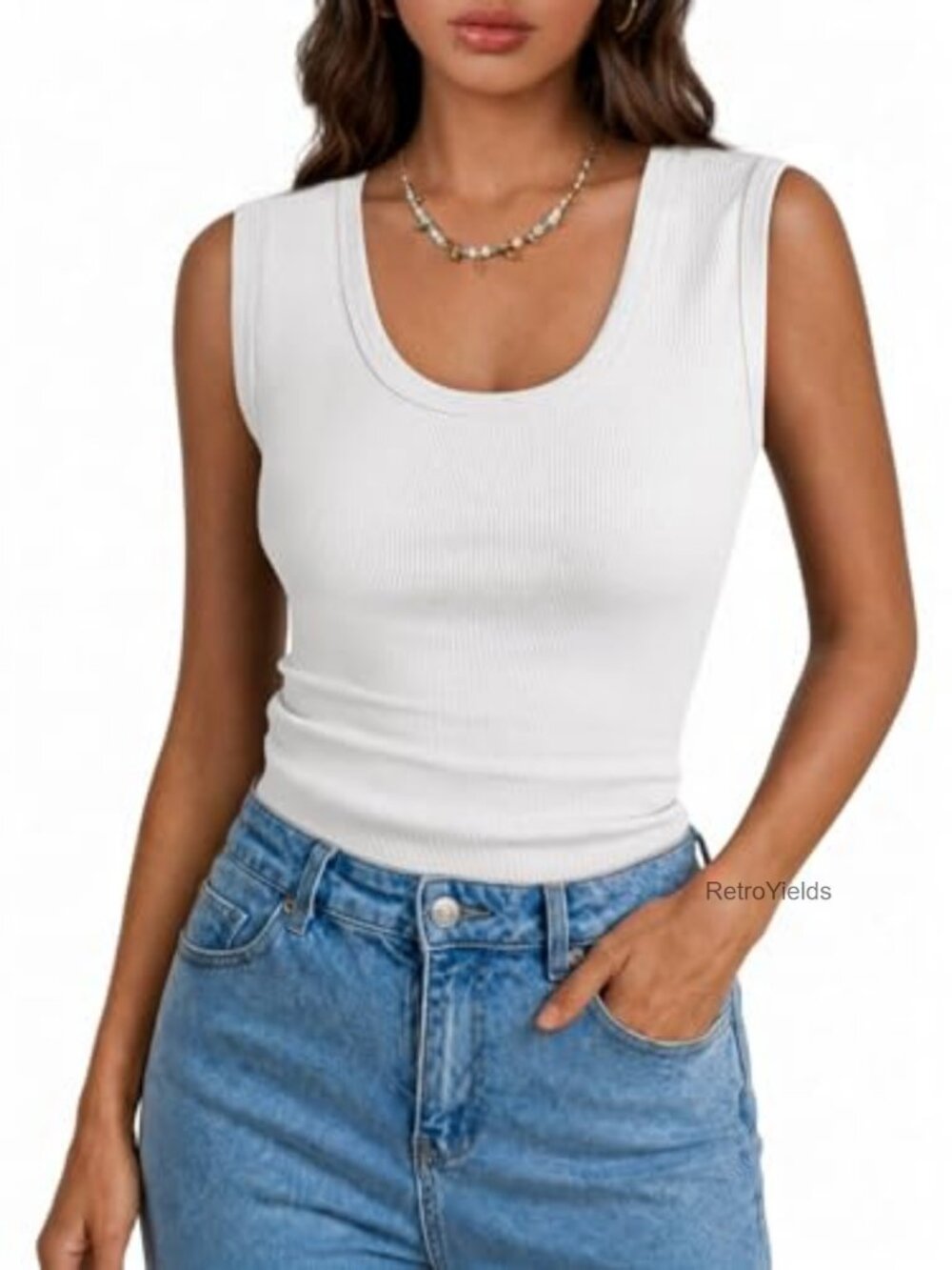 Womens Ribbed Scoop Neck Sleeveless Tank Top Slim Fitted Summer Casual Basic Tee